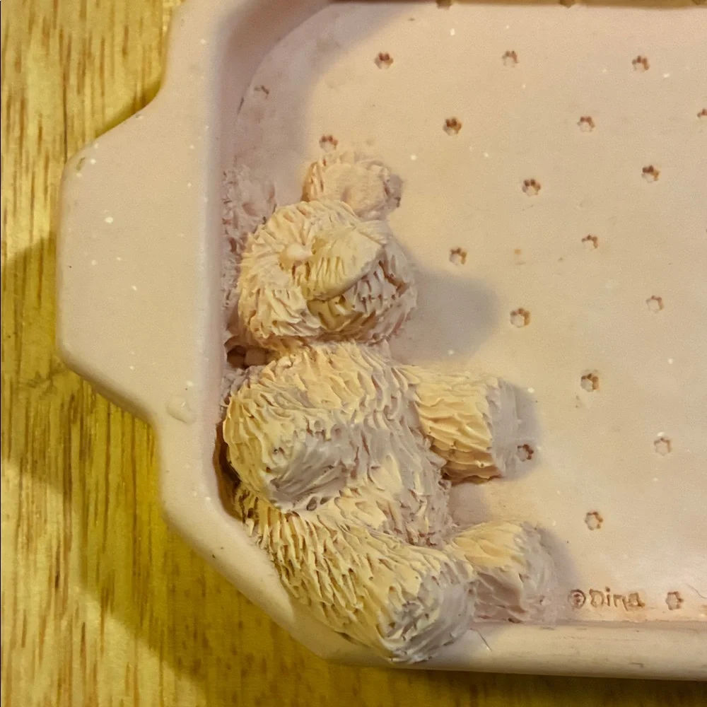 Kids Pink Bath Tray with Bear and Bunny Design. Resin